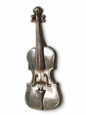 Signed Sterling Silver Lang Violin-Shaped Brooch